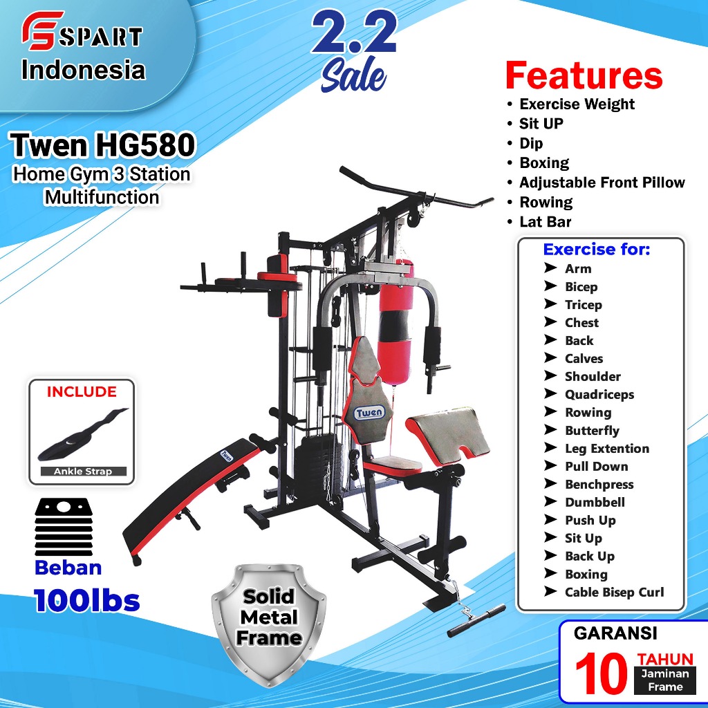 Home Gym Twen HG580 Homegym 3 Sisi Alat Olahraga Alat Gym Set Alat Fitnes Leg Press