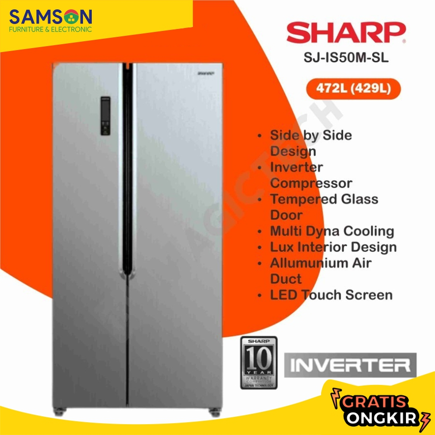 KULKAS SIDE BY SIDE SHARP SJ-IS50M-SL / IS50M 472L INVERTER