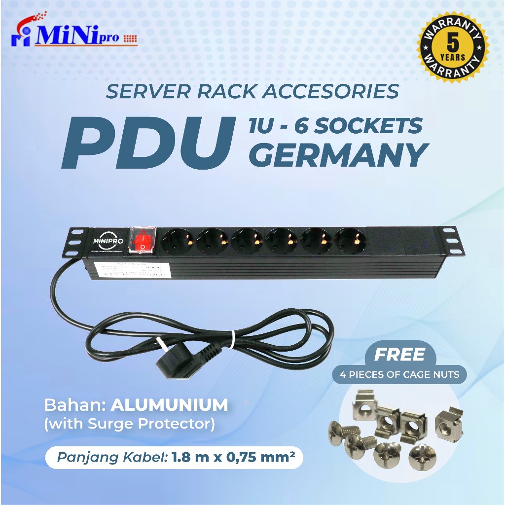 Minipro Power Distribution Unit Rack Server 6 Port Germany Socket 1500W/1U 6Way PDU Germany 703/ PDU