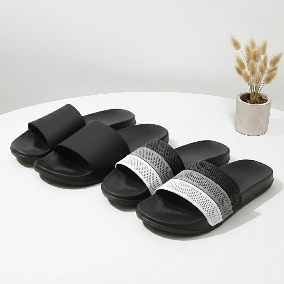 Sandal slop selop distro polos pria wanita tanpa lem premium, slide slip on ringan anti licin empuk 