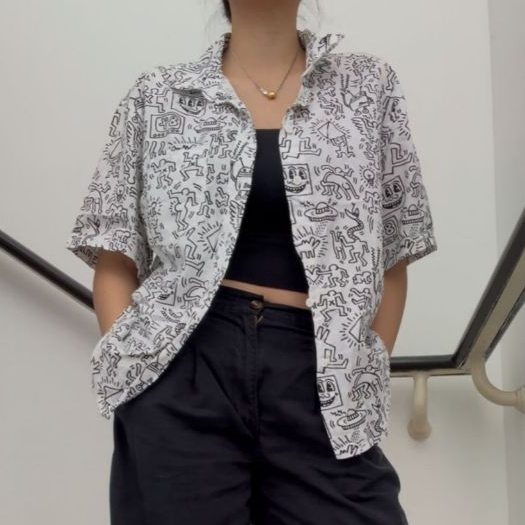 Preloved H&M x Keith Haring Kemeja Putih - White Top or Outer