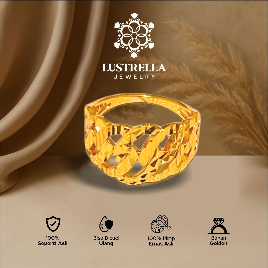 Cincin Replika Emas Model Ukir Anyam Elegan Gold – Cincin Wanita Mirip Emas Asli