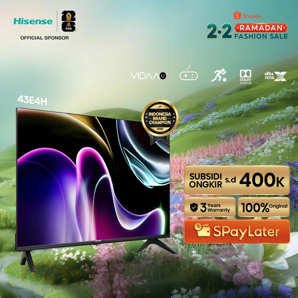 Hisense TV 43E4H Smart TV 43 inch FHD Desain Bazelles DTS V X & Dolby Audio Youtube/Netflix/Prime Du