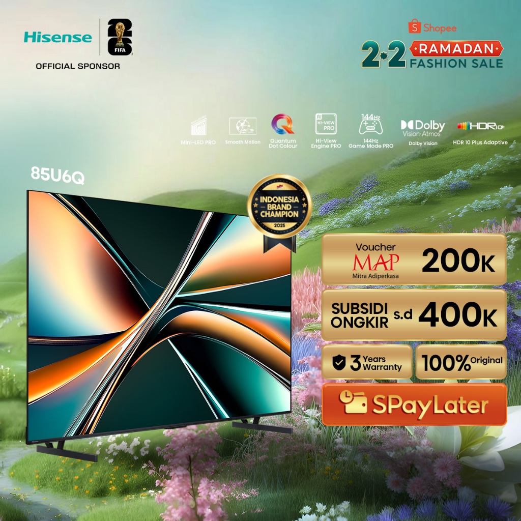 Hisense TV 85U6Q Vidaa Smart TV ULED MiniLED 85 inch Dolby Vision & Atmos 144Hz VRR Game Mode Pro Be