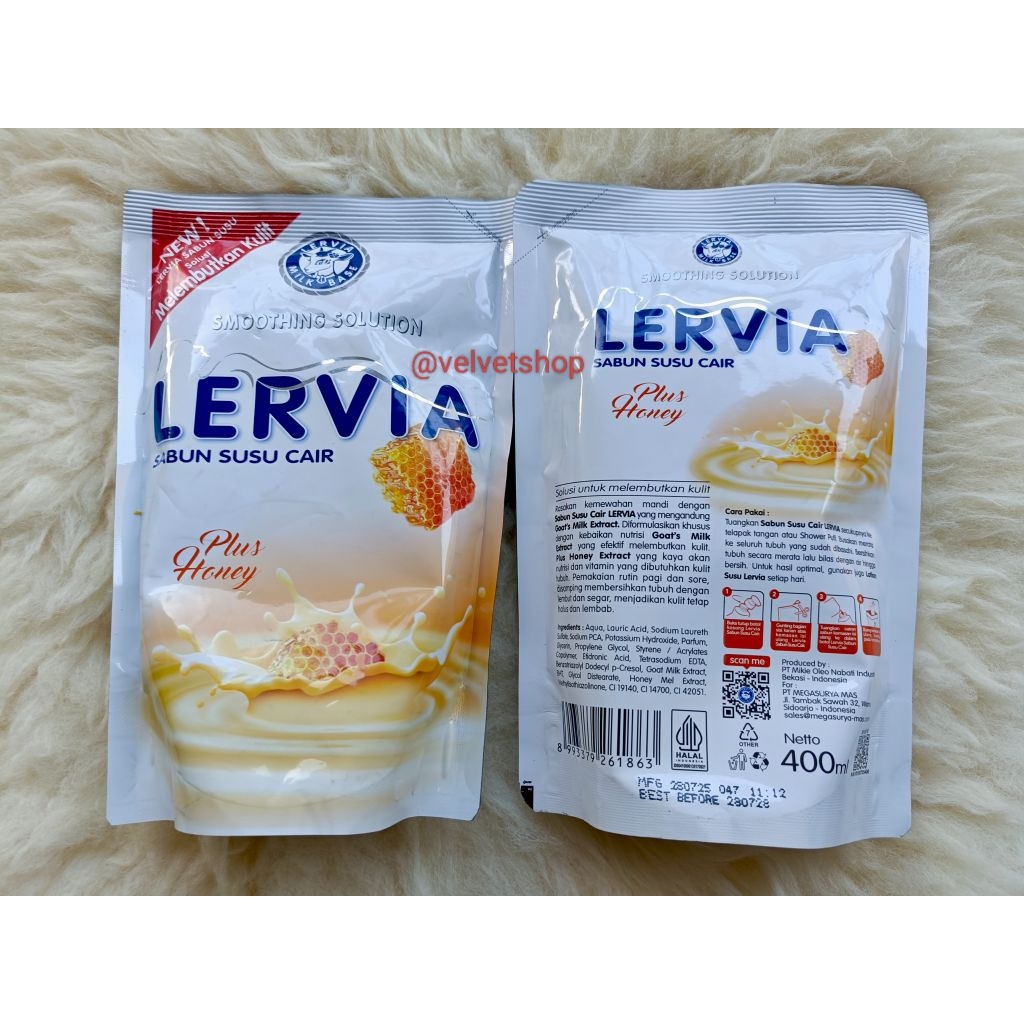 LERVIA Refill Sabun Susu Mandi Cair Liquid Goat Milk Extract Soap Skincare 400ml