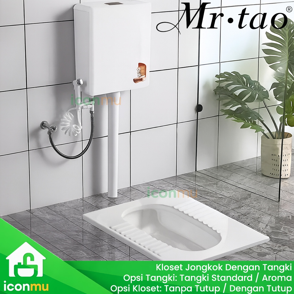 Mr Tao Kloset Jongkok Modern Tangki Flush Closet Keramik Nyaman Dengan Semprotan Jet Paket Lengkap