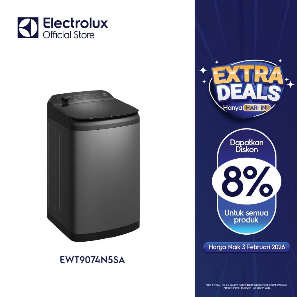 Electrolux EWT9074N5SA Mesin Cuci 9kg - Silver & Perak Gelap
