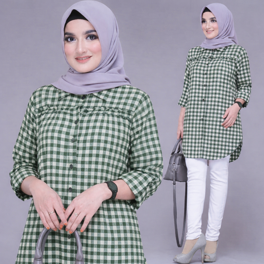 Baju Hilda Tunik Kotak Kotak Wanita Jumbo Katun Motif Kotak Retro LD 100 Kekinian