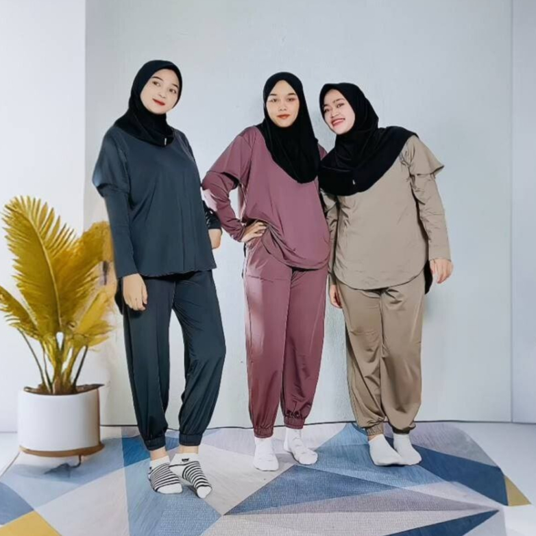 TWINGKLE Zumba Setelan Set Baju Olahraga Wanita Muslimah Set Sport 3 in 1 Menggunakan Bahan Jersey z