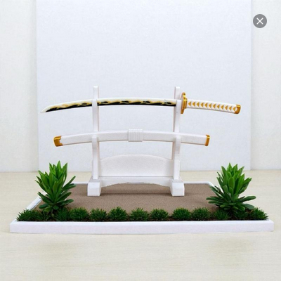 Miniatur Mainan Katana/Nichirin Agatsuma Zenitsu dengan Stand – Koleksi Nichirin Demon Slayer