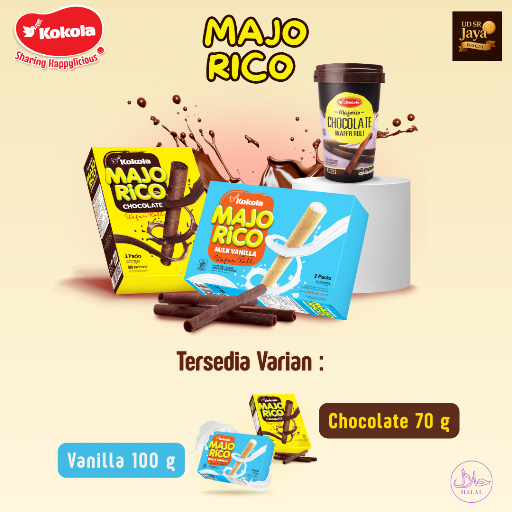 Kokola Majorico Wafer Roll Showbox 100 G Rasa Cokelat dan Vanilla