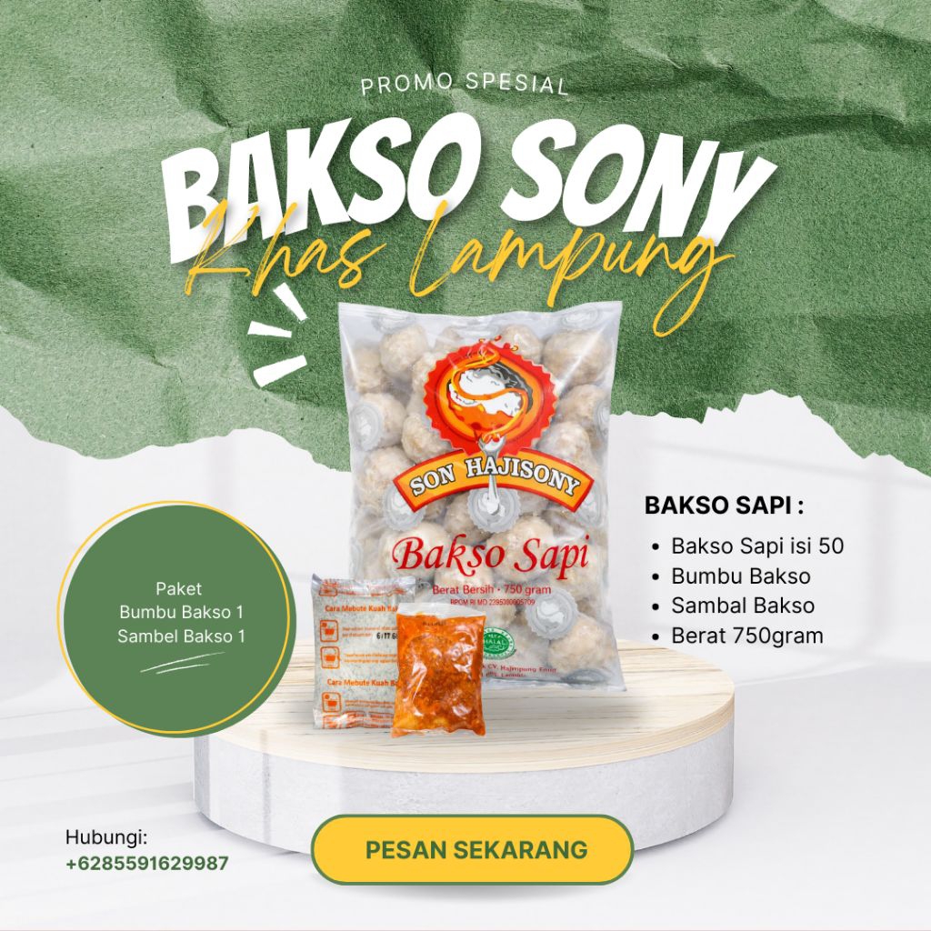 Bakso Sapi Son Hajisony Khas Lampung + Bumbu & Sambal Bakso | Frozen Food