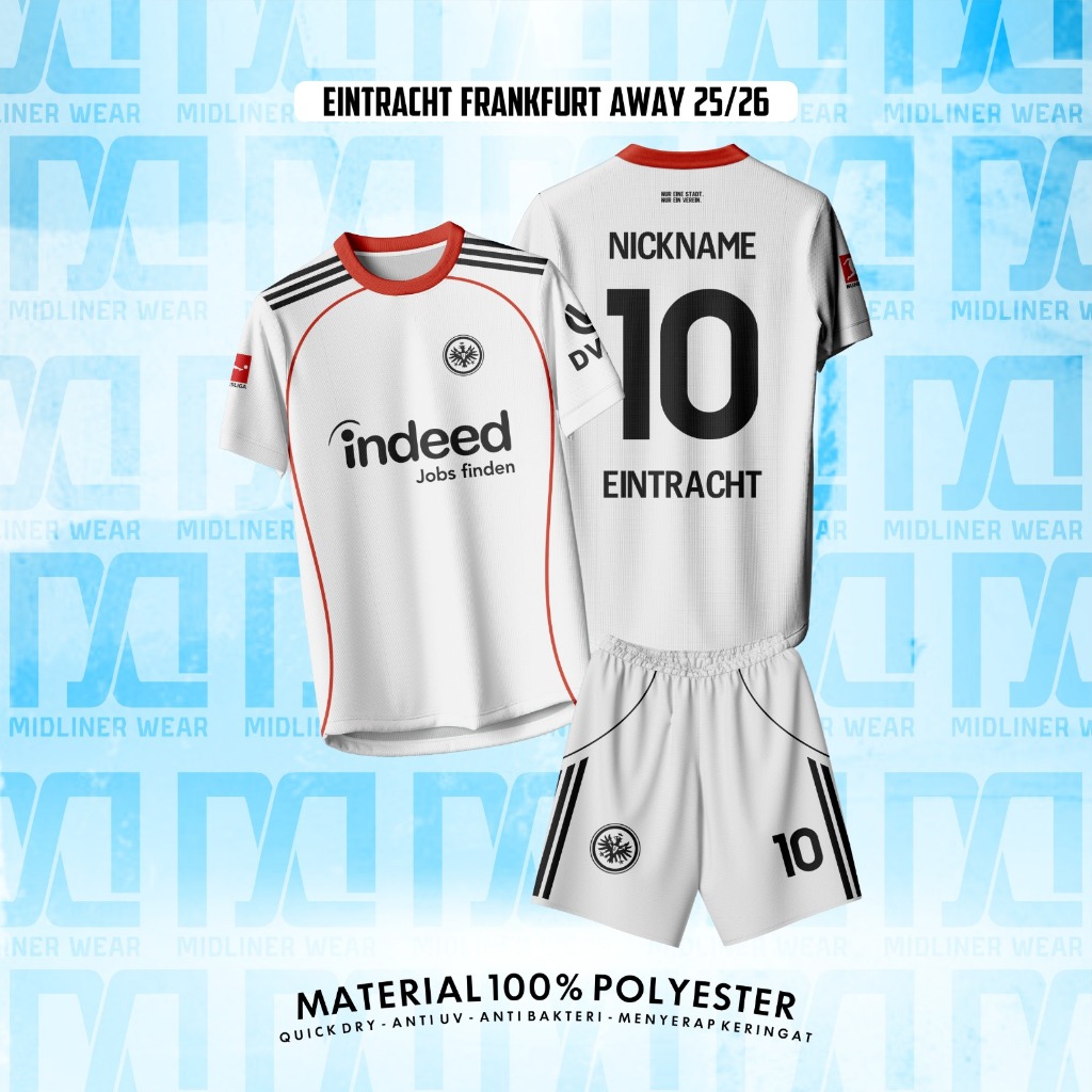 Jersey/Baju Atasan Stelan Bola Fantasy EINTRACHT FRANKFURT AWAY 25/26  SUPORTER Gratis Name Set & No
