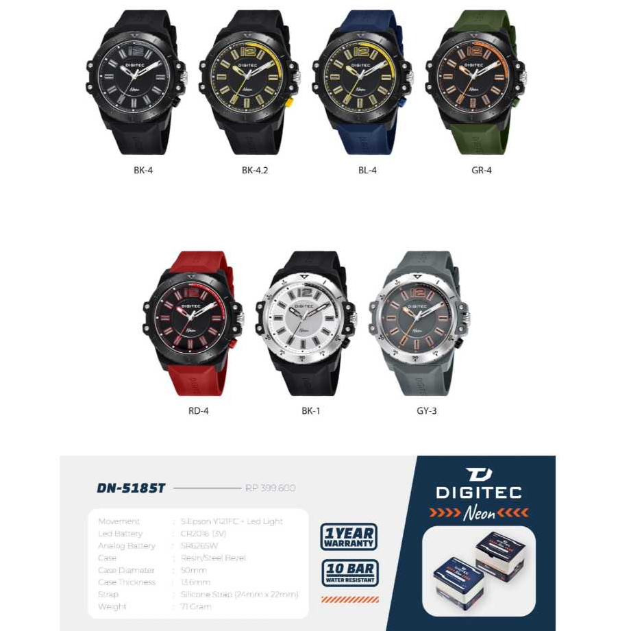 DIGITEC DN 5185 / DN-51815/ DN5185 DG BDN NEON Watch Jam Tangan ORIGINAL Ring Stainless Water Ressis