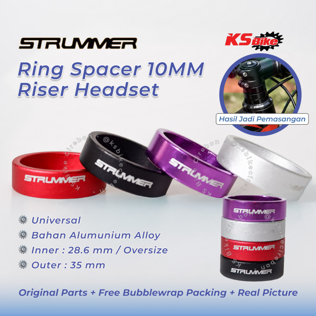 Ring Spacer Alloy Strummer 10mm Oversize 28.6mm Headset Stem Fork Riser Hitam Silver Merah Ungu Sepe