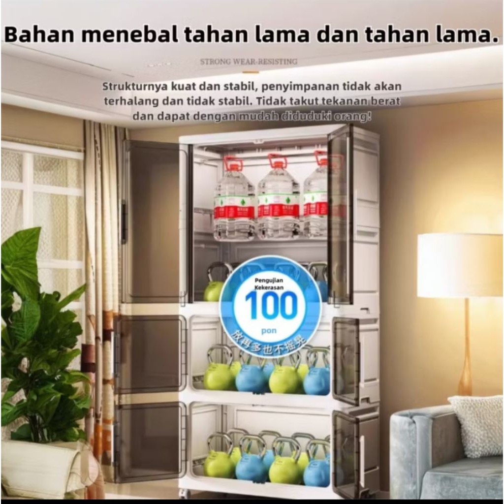 Lemari SECOND Pakaian Plastik Lipat Lemari 80CM Tanpa Dirakit Lemari Pakaian Penyimpanan Lipat Serba