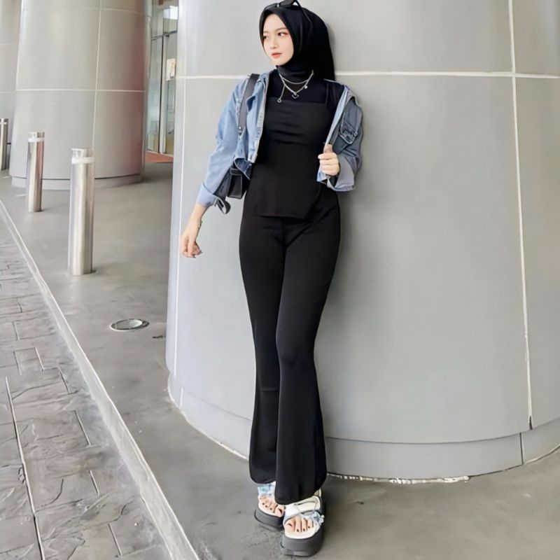 Celana Cutbray Wanita Scuba Premium Highwaist Full Karet