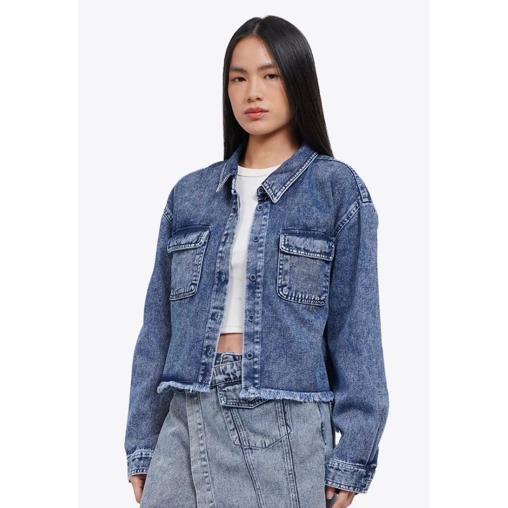 Jacket Jeans COLORBOX Utility Long Sleeve Denim Shirt Med Blue