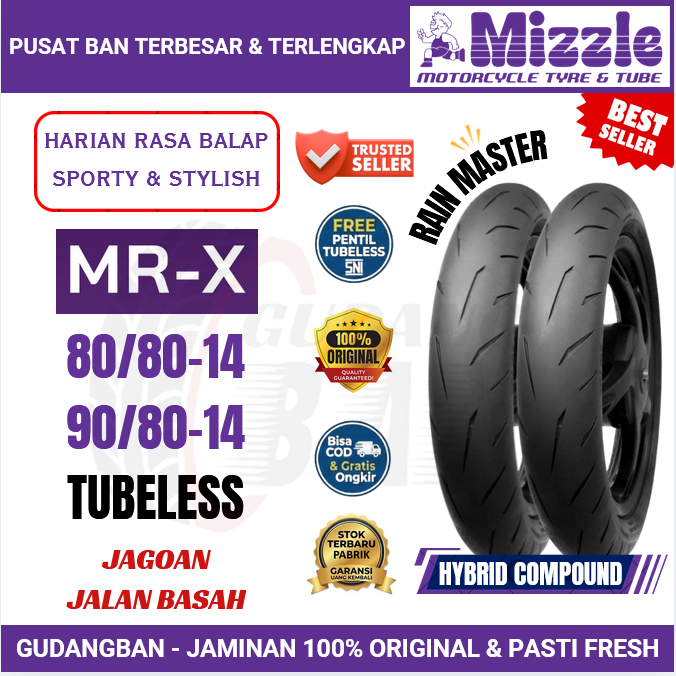 ( PAKET SEPASANG / SATUAN ) MIZZLE MR-X ( 80 80 14 / 90 80 14 ) Ban Motor HARIAN BALAP ROAD RACE ANT