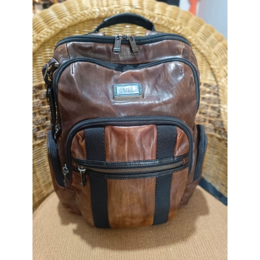 tumi alpha bravo nellis leather brown backpack original