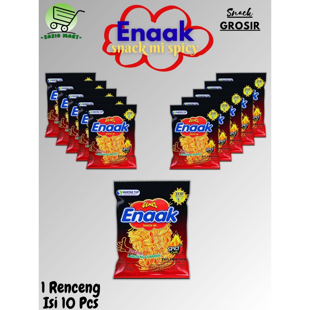 (Zazio Mart) GEMEZ ENAAK SNACK MI KERING RENYAH SPICY CHILI 14gr x 10 Pcs