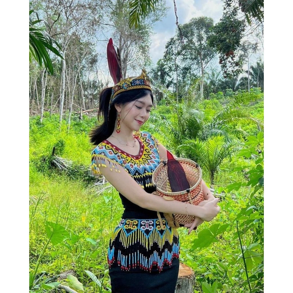 Set Rompi Teratai Dayak//Mahkota Dayak//Pendeng Rata//Aksesoris Khas Dayak//Khas Kalimantan//