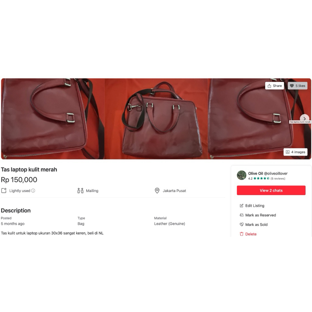 Tas Laptop kulit merah