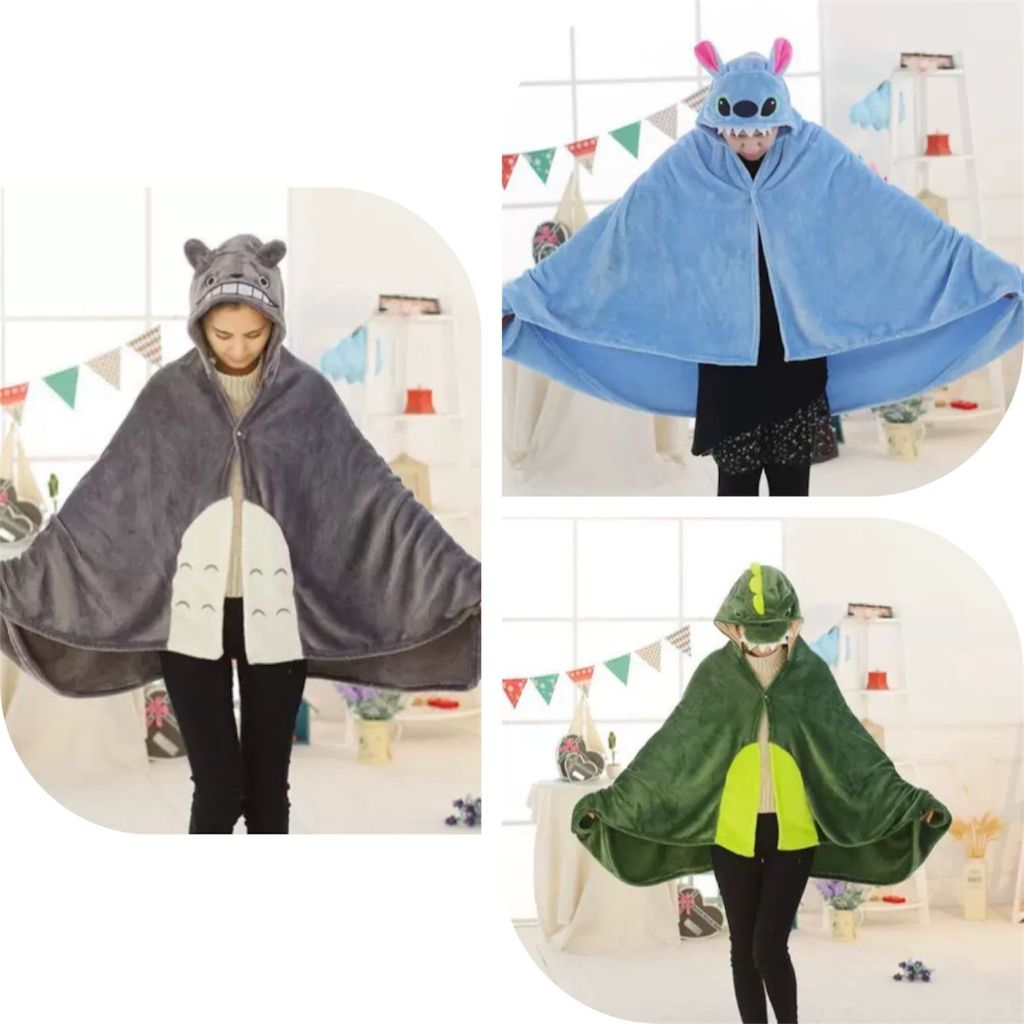 NTL B084 Selimut Hoodie / Jubah Totoro , Stitch , Dino  Lucu Anak Dewasa