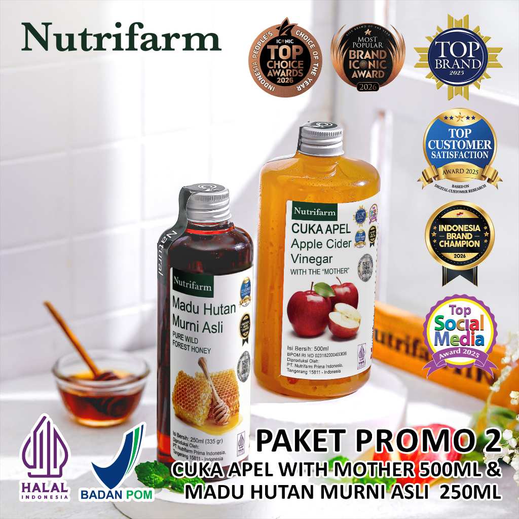 Nutrifarm Paket Promo Cuka Apel 500 ml Dan Madu Hutan 250ml