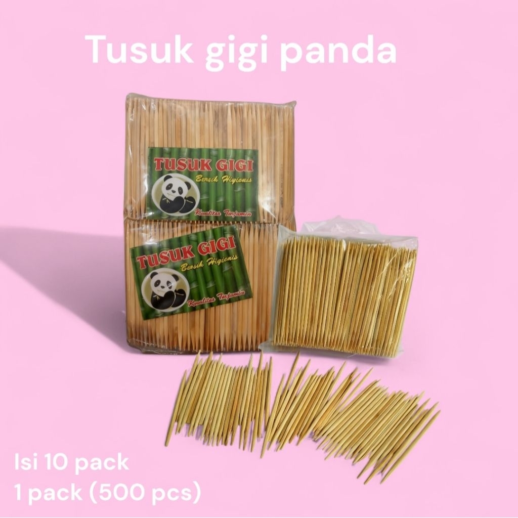 tusuk gigi panda isi 10 pack x 500 pcs / tusuk gigi panda/tusuk gigi bambu/tusuk gigi dua mata