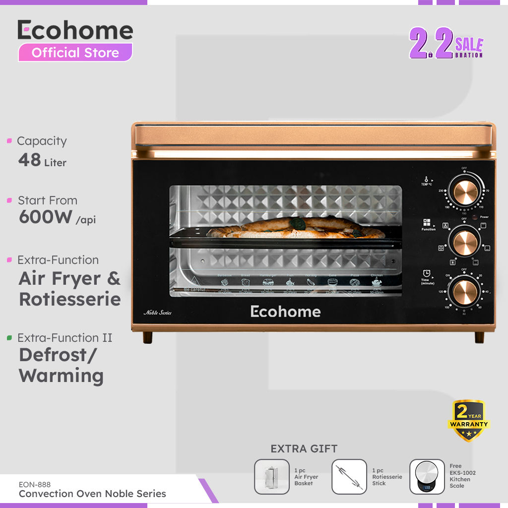 ECOHOME Oven Noble Series EON888 Big Capacity 48L with Air Fryer Rotisserie & Defrost Warm Function
