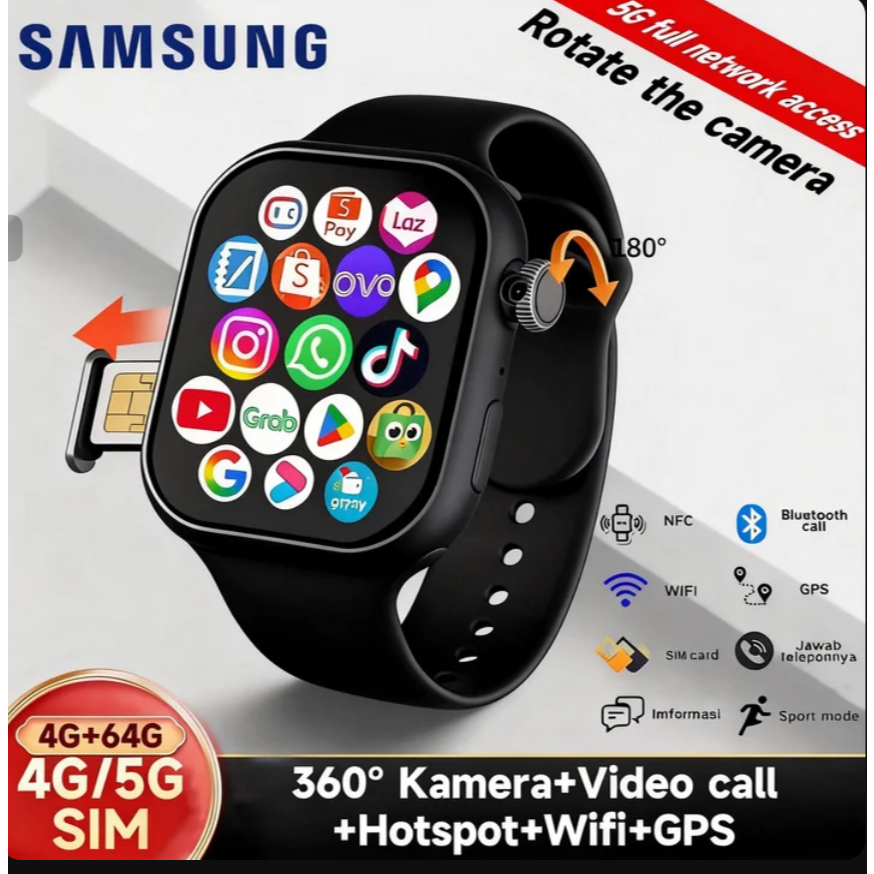 [4G/5G SIM card slot] Samsung SmartWatch 360° Kamera Bisa Video Call 4GB RAM+64GB ROM iWatch Series 