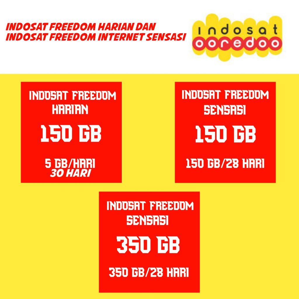 READY PAKET INDOSAT FREEDOM INTERNET DAN SENSASI 150GB-350GB (FUP&NON FUP, CARA ORDER LIHAT DESKRIPS