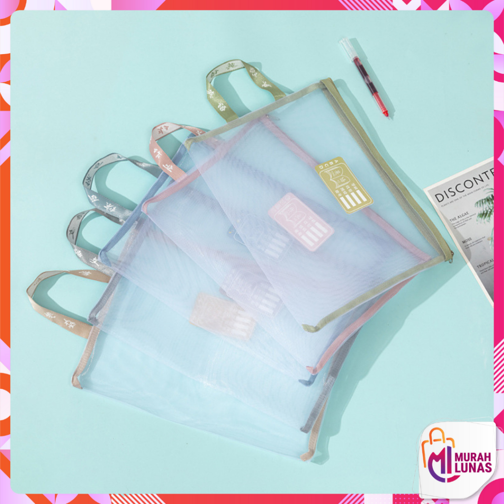 MUNAS  Tas Buku dan Alat Tulis Map A4 Dua Slot File Folder Tas Mesh Dokumen Transparant A4 Zipper  2