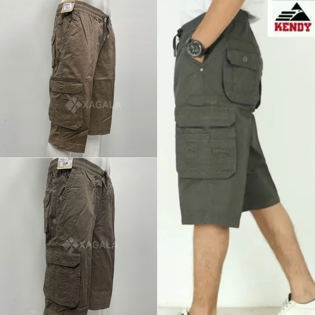 KENDY Celana Pendek Cargo Pria Katun Tebal 100% Original 27-38 Mocca Coklat Hitam