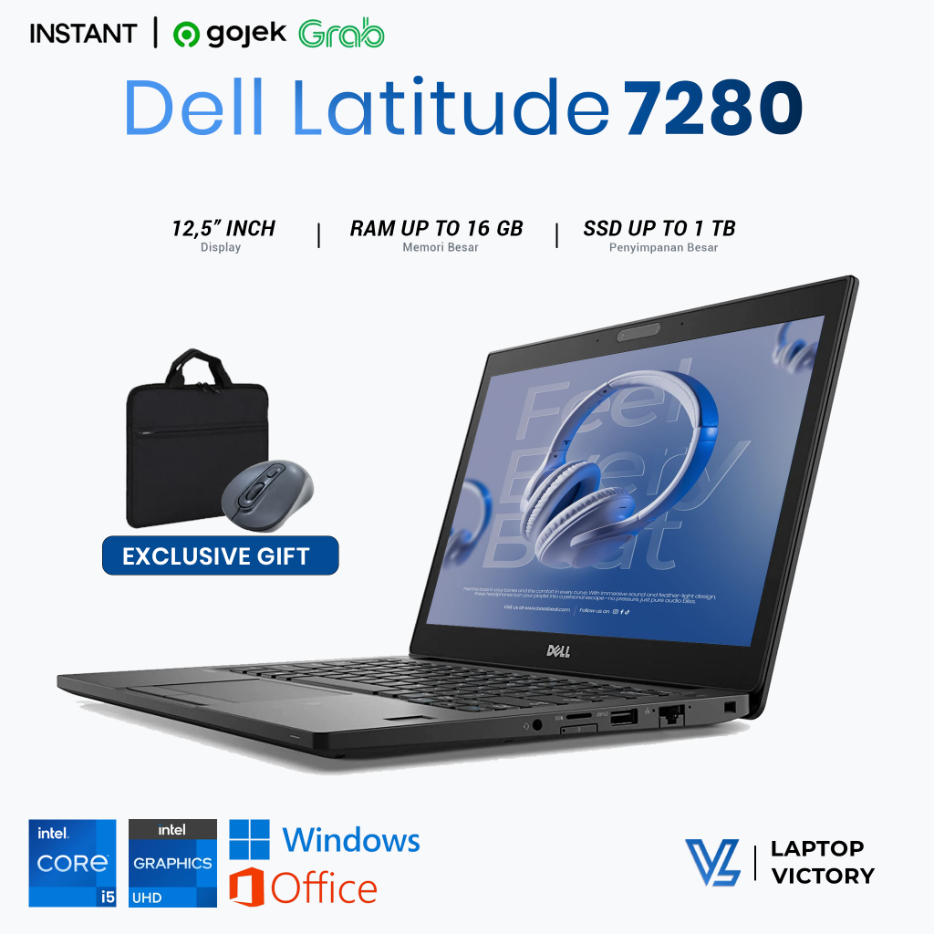 Laptop Dell Latitude 7280 Core i5 Gen 7 - BONUS MOUSE WIRELESS DAN TAS LAPTOP
