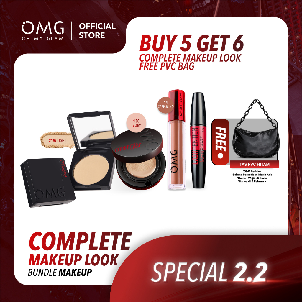 OMG Oh My Glam Complete Makeup Look Set : Cushion  + Two Way Cake + Lip Cream + Mascara