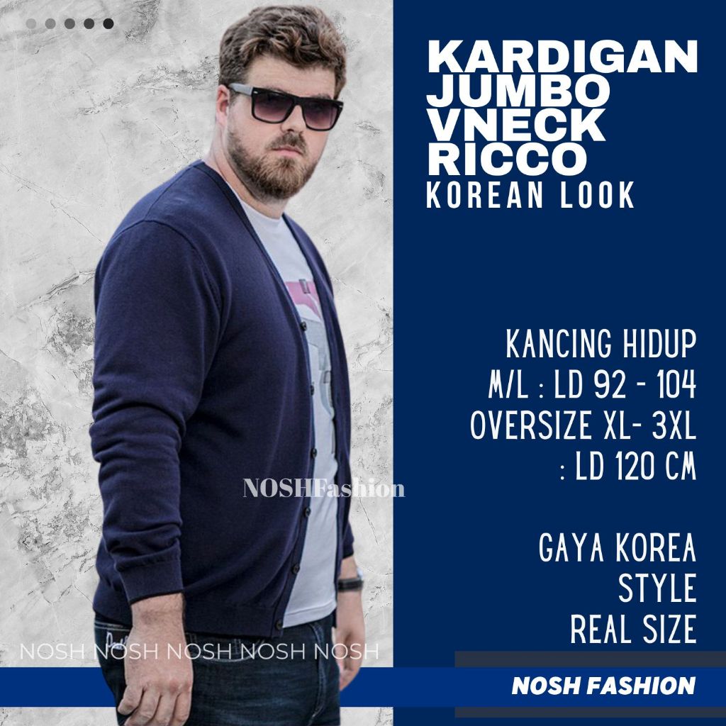 Kardigan Pria Korea Jumbo Big Size / Cardigan Rajut V Neck Pria Big Size Jumbo NOSH