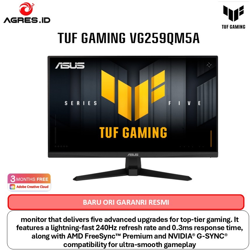 ASUS GAMING MONITOR 25 INCH TUF GAMING VG259QM5A FAST IPS FHD 1080P 0.3MS 240HZ HDR10 TILT SPEAKER