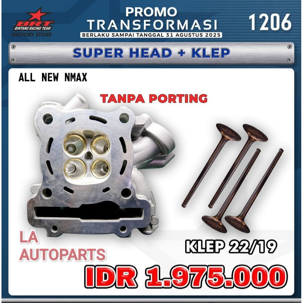 Paket Head Porting CNC / Non Porting - Klep 22/19 Nmax (BINTANG RACING TEAM BRT)
