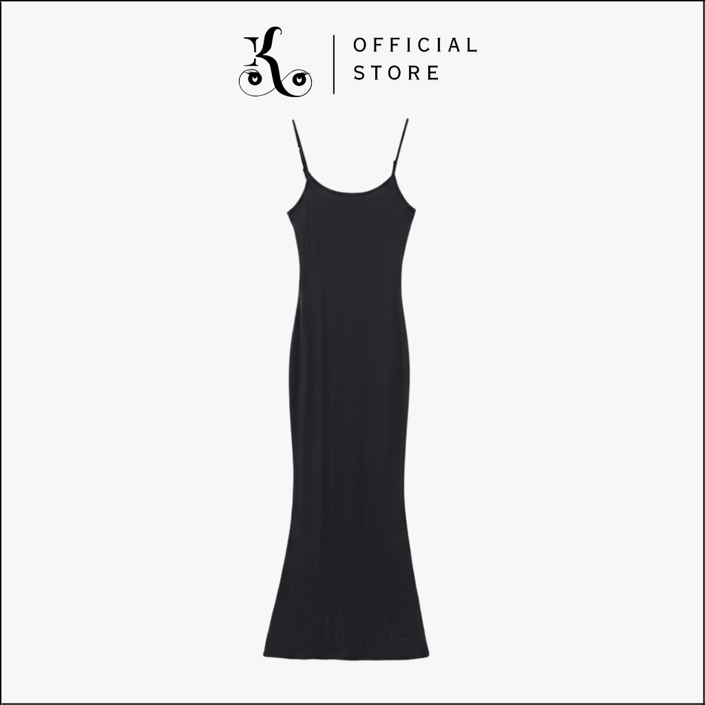 KHAEFASHION - DR002 Long Dress Slim Fit Square Neck Sleeveless Panjang Tanpa Lengan (Size S-XL)