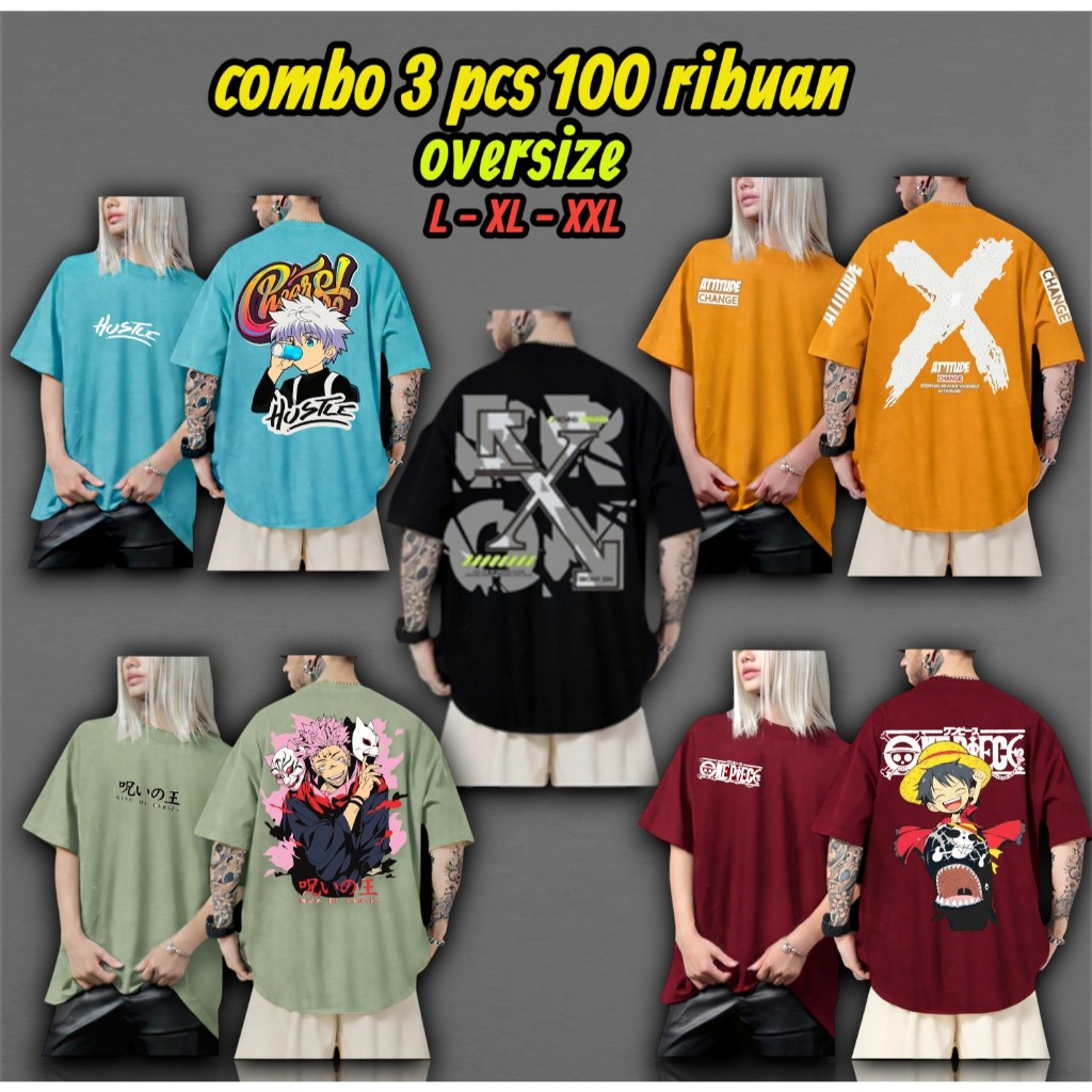 Kombo 3pcs 100 Ribu Kaos Oversize Pria Adem  kaos pria keren