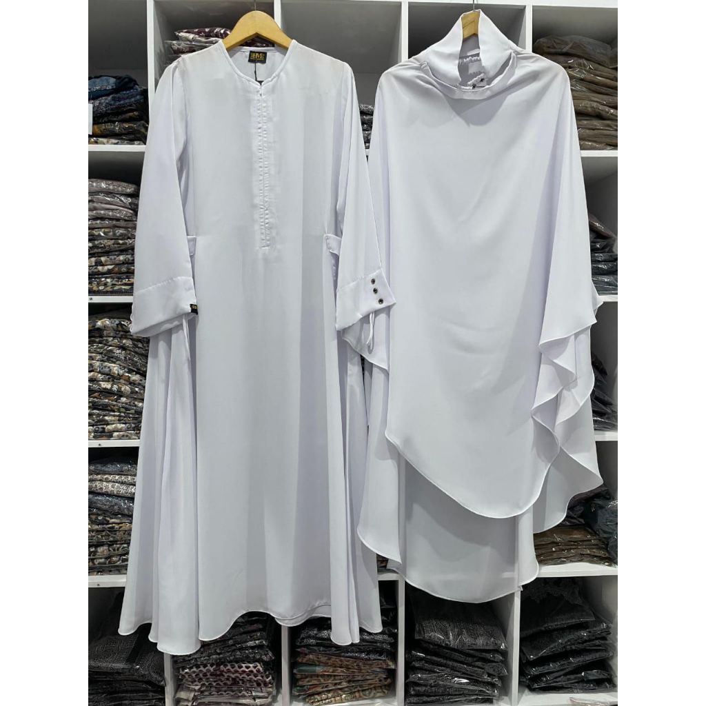 Gamis set putih polos Zuyyina series by Hanifah muslimah | abaya putih polos | abaya umroh | FK puti