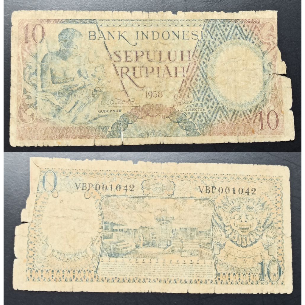 uang kuno Indonesia 10 pekerja 1958 p2833