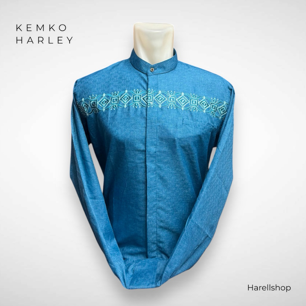 Kemko Harley/ Kemeja Koko Harley lengan panjang warna biru navy atau biru dongker