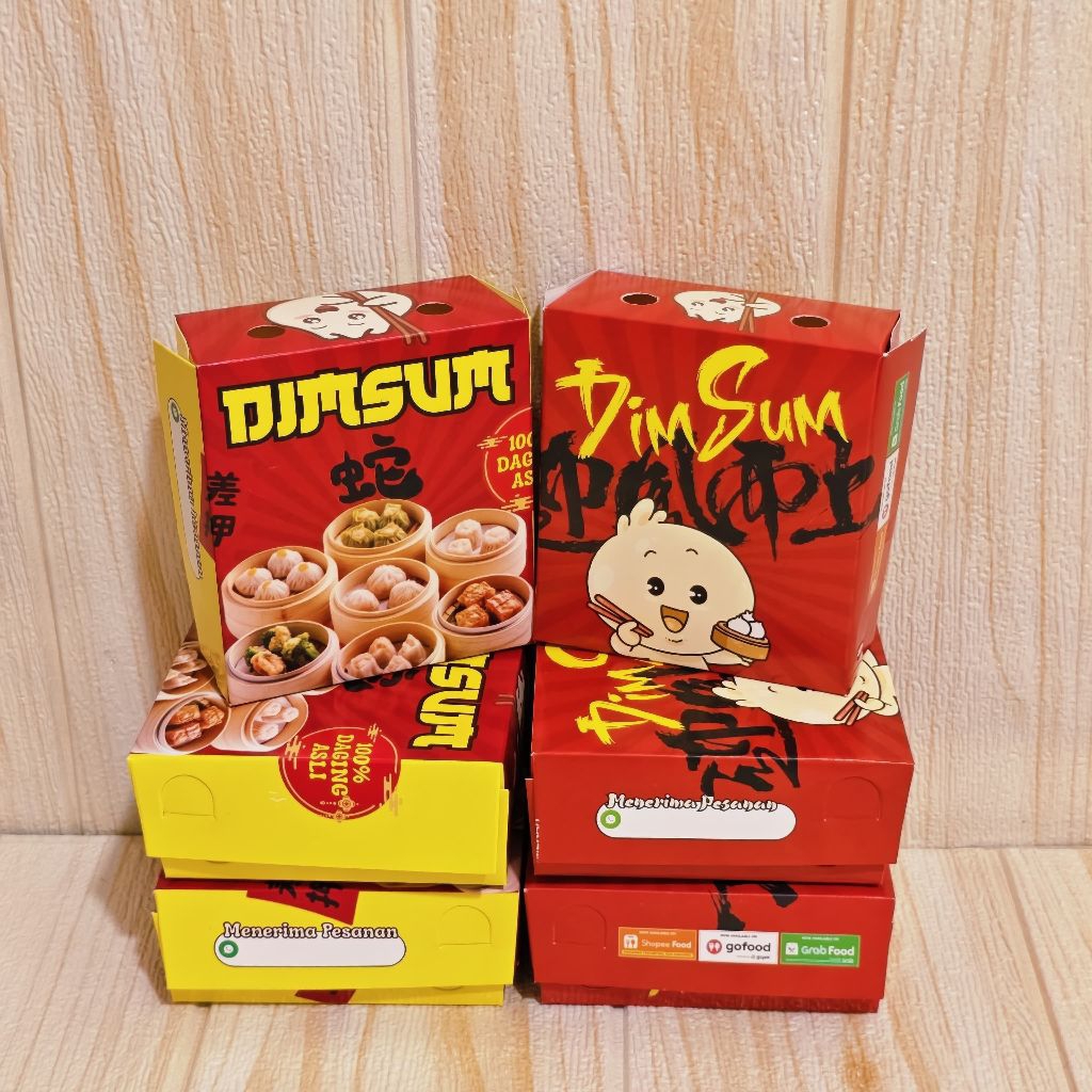Kotak Dimsum 100 Pcs Dus Makanan Motif Full Colour Ukuran Kecil Muat 4 Buah