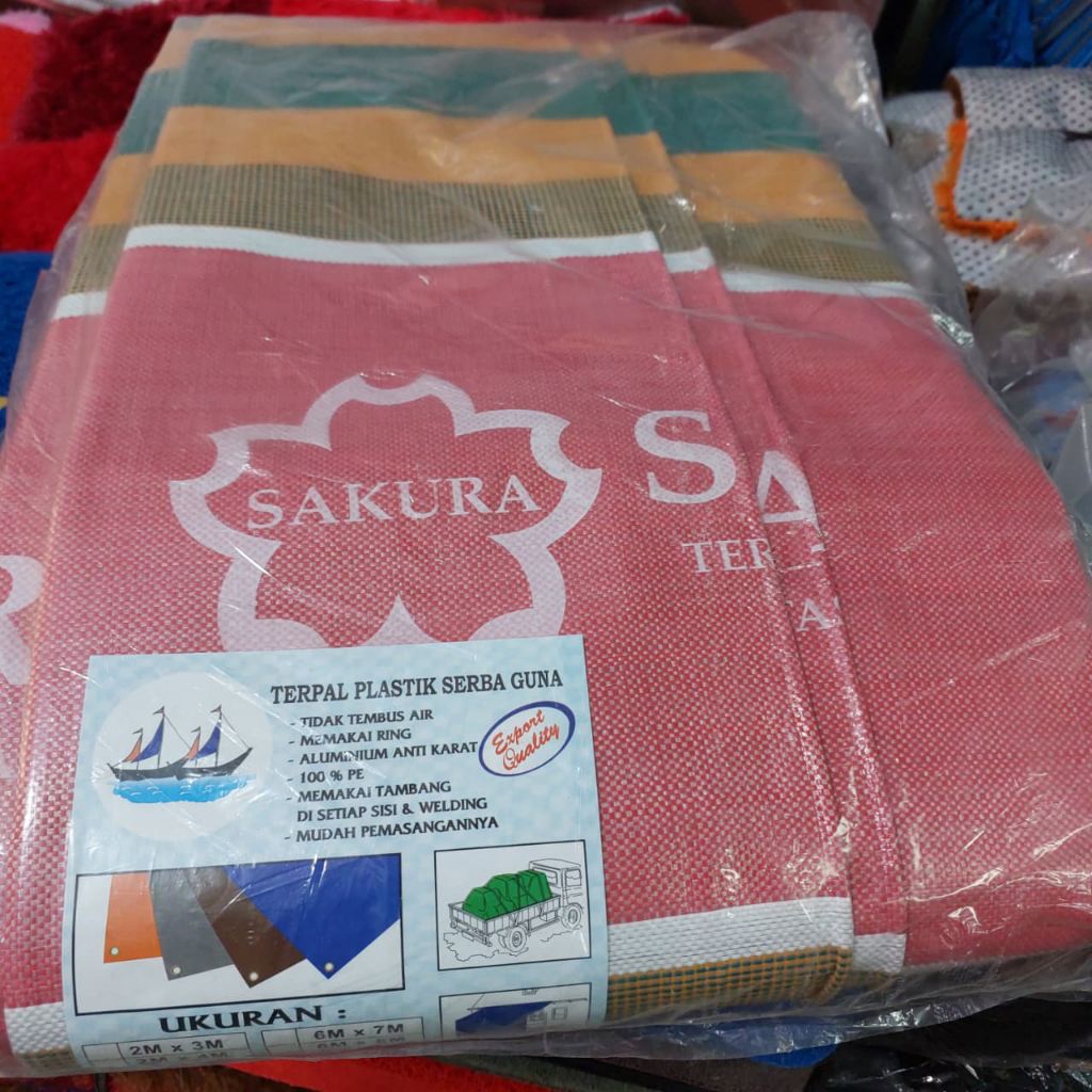 Tenda Jadi SAKURA Strip Terpal Truk Tebal Belang Pelangi Full Press Siap Jahit