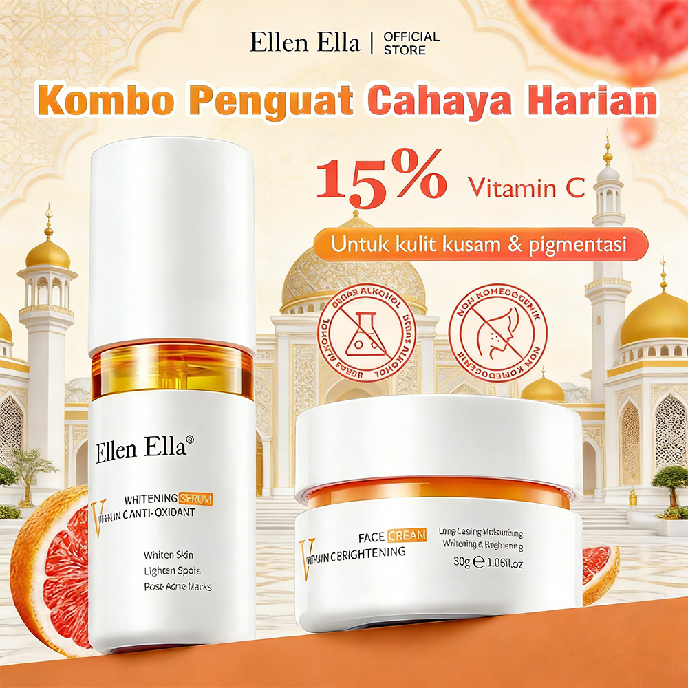 [Ramadan Sale] ELLEN ELLA Vitamin C Glowing Skincare Set 2pcs Vitamin C Serum 30ml + Vitamin Cream 3