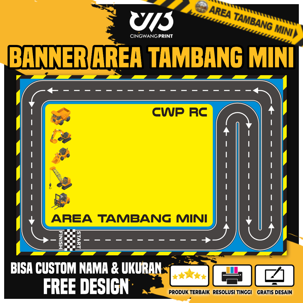 Spanduk Arena RC Excavator Mobil Offroad Alas Area Tambang Mini Desain Bisa Custom Gratis