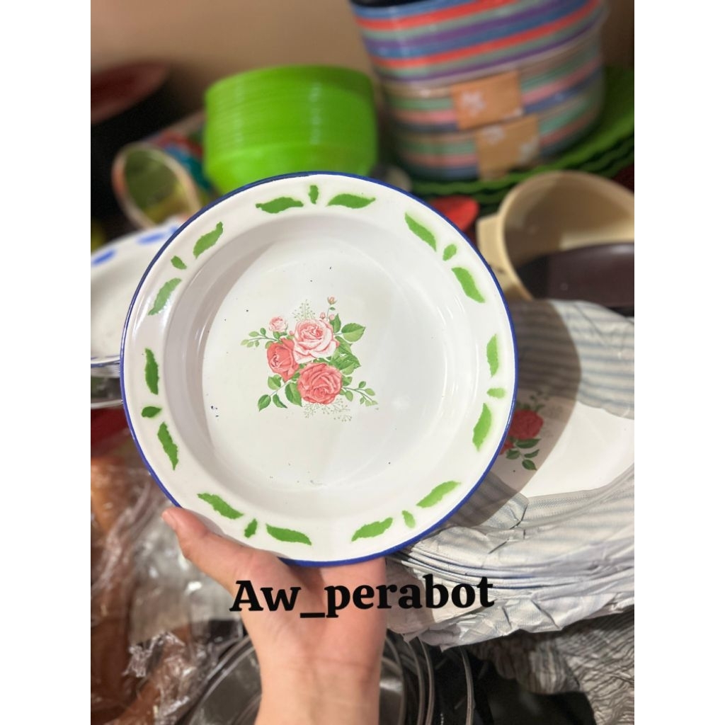 Piring Seng Enamel Kembang 22cm piring seng jadul